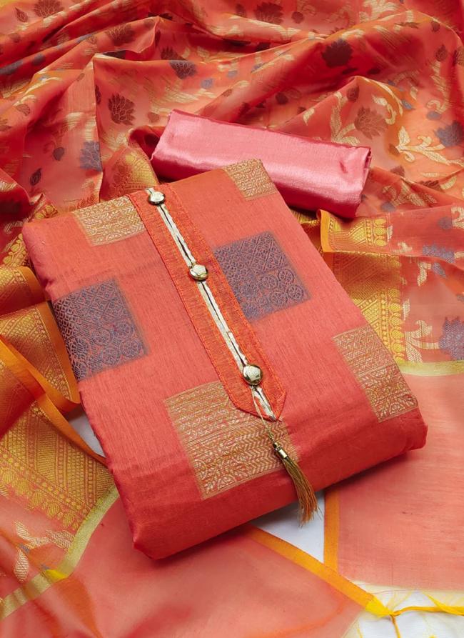 Banarasi Jacquard Rust Festival Wear Weaving Dress Material